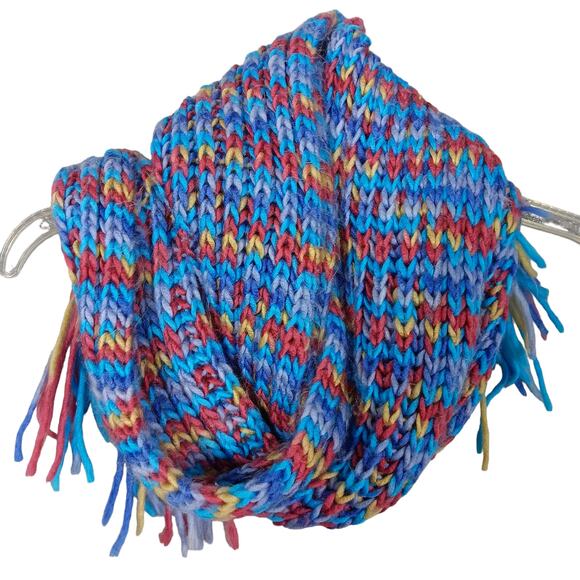 Chunky Knit Scarf Multicolor Blue Red and Yellow 80" x 7" 100% Acrylic - Picture 1 of 4
